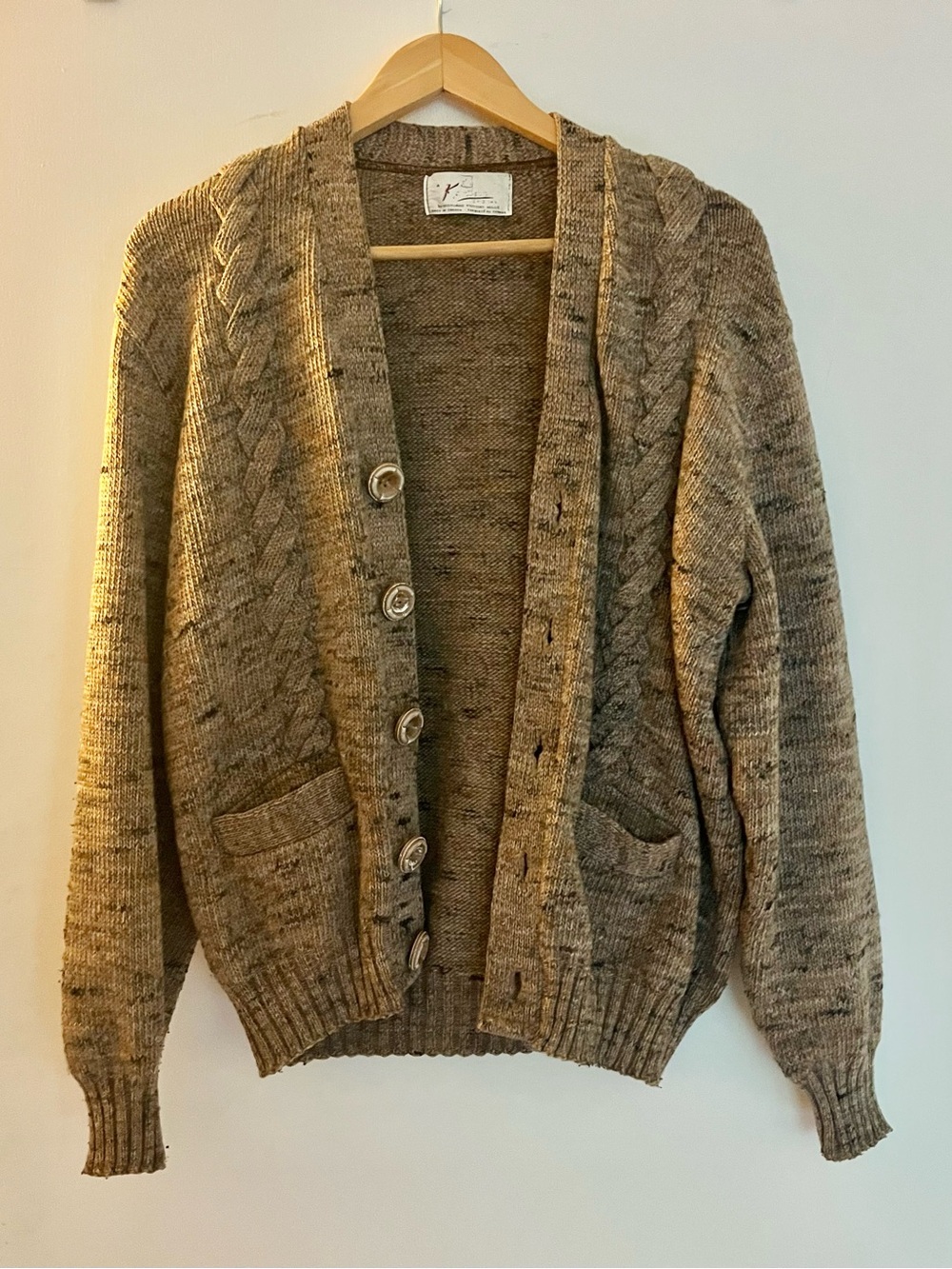 Unisex Brown Cable Knit Button-Front Sweater Cardigan